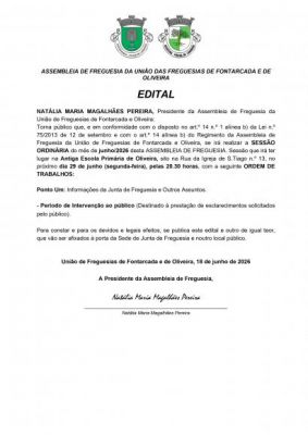 REUNI&Atilde;O DE ASSEMBLEIA DE FREGUESIA DIA 29.06.2026